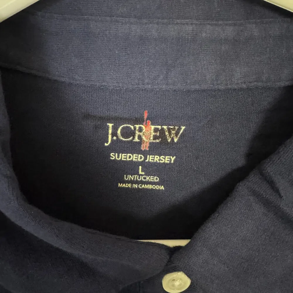 J.Crew Untucked Sueded Jersey Cotton Polo Shirt Men L Blue BW395 Pullover Button
